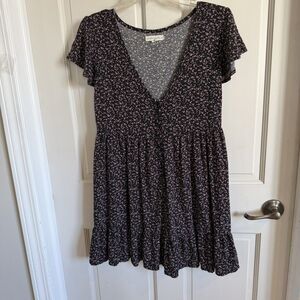 Aeropostale Women Floral V-Neck Babydoll Black Spring Summer Dress size M